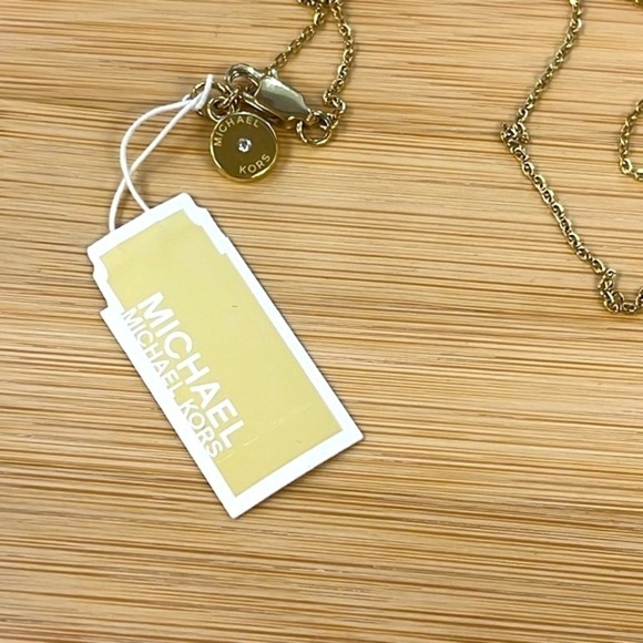 Brand New Michael Kors Gold Tone Rhinestone Heart Logo Charm Locket Necklace - Picture 12 of 13